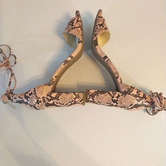 Jessica Simpson Chunky High Heels Sz 9.5M Pink Snakeskin Open Toe Ankle Tie Wild - Picture 6 of 12